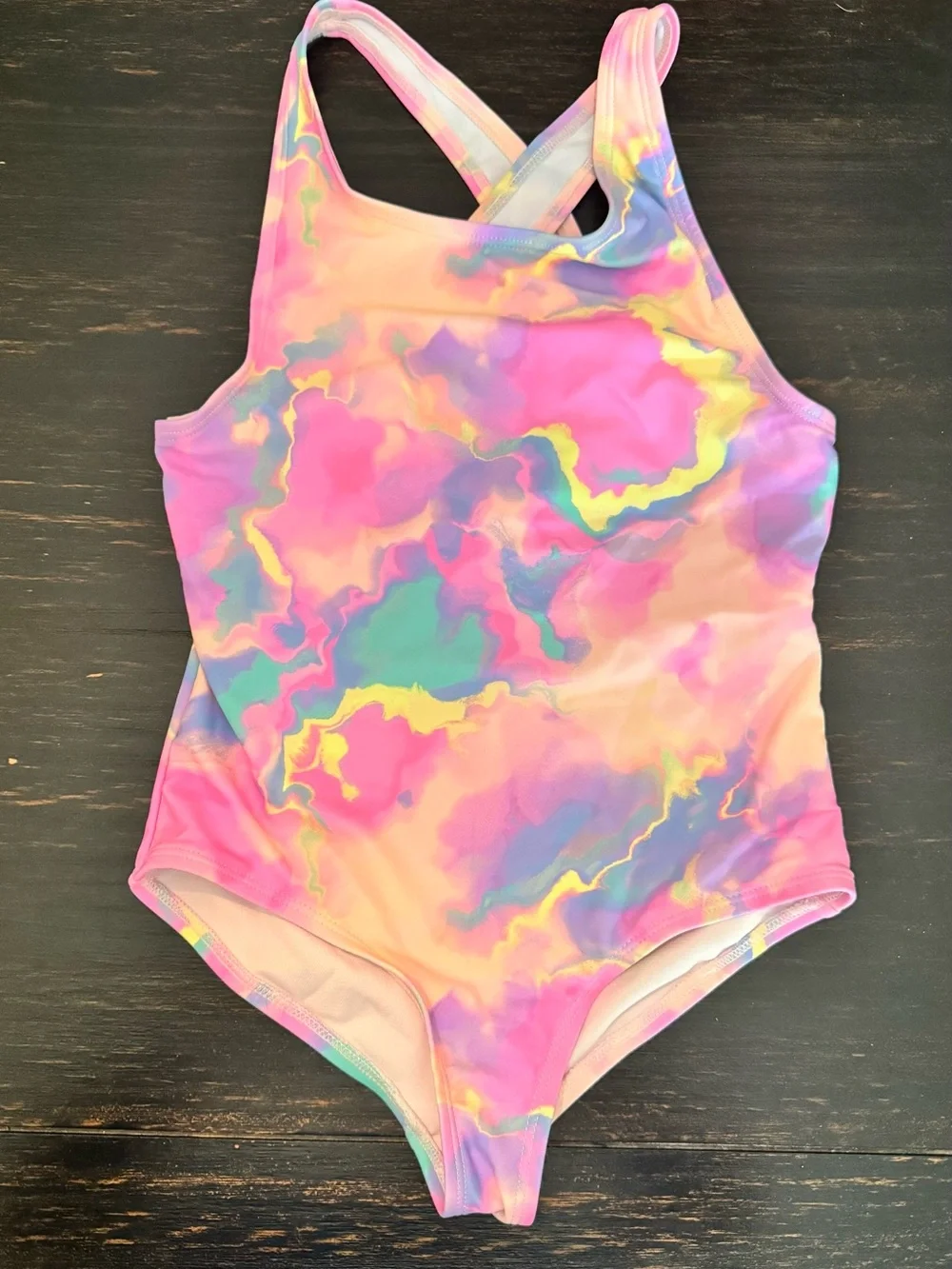 New! Lands' End Girls' UPF 50+ Stretch Crisscross Back One-Piece Swimsuit Small